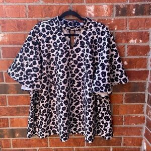 Lane Bryant Womens 26 Leopard Animal Print Keyhole Flutter Sleeve Blouse